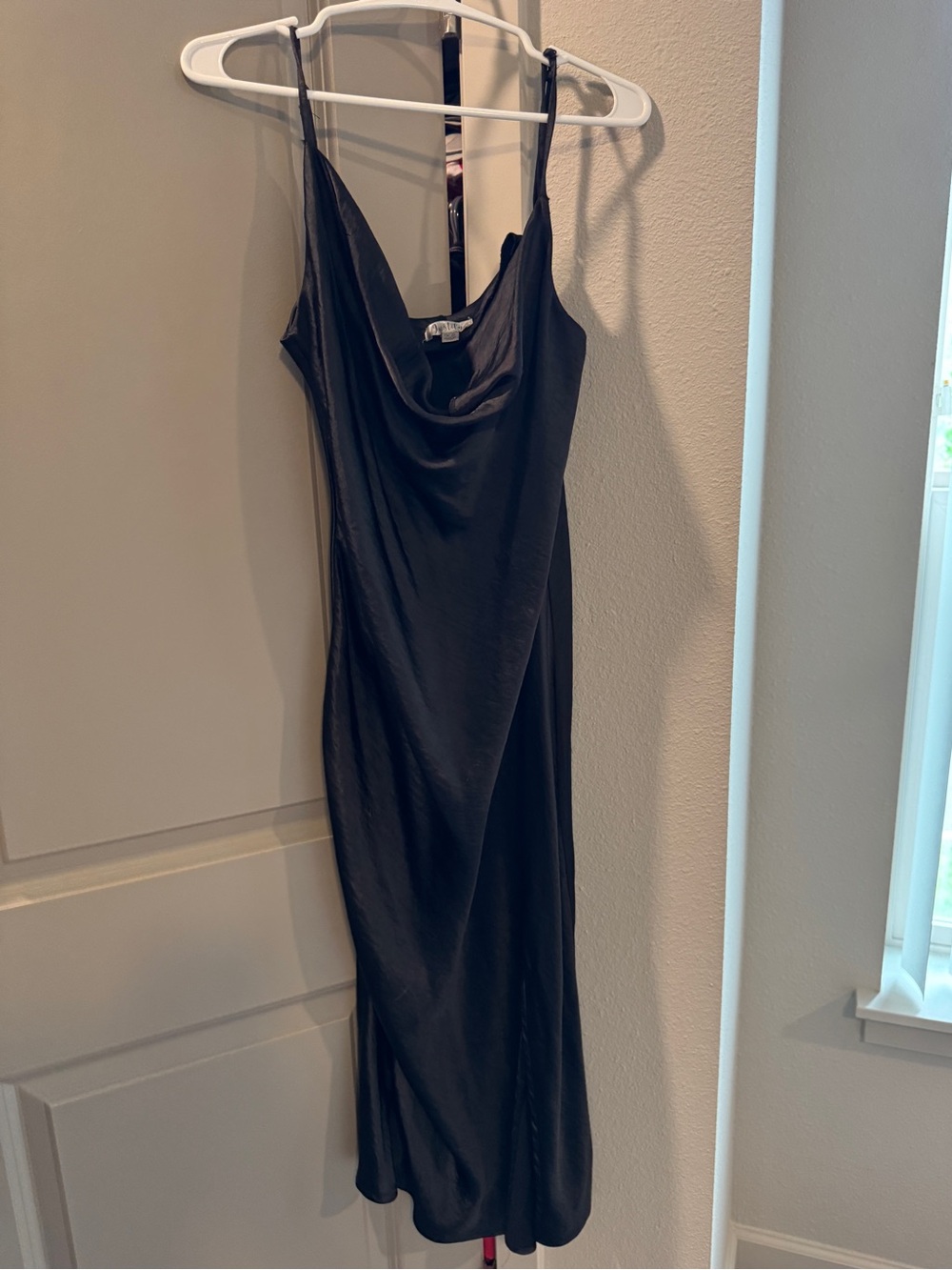Justify Black Satin Cowl Midi Dress